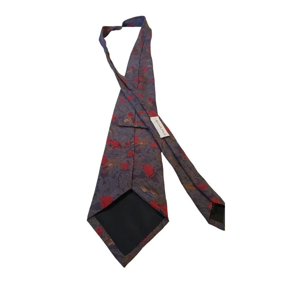 Vintage Secours Abstract Multicolor NeckTie 100% Silk Blues and Reds‎